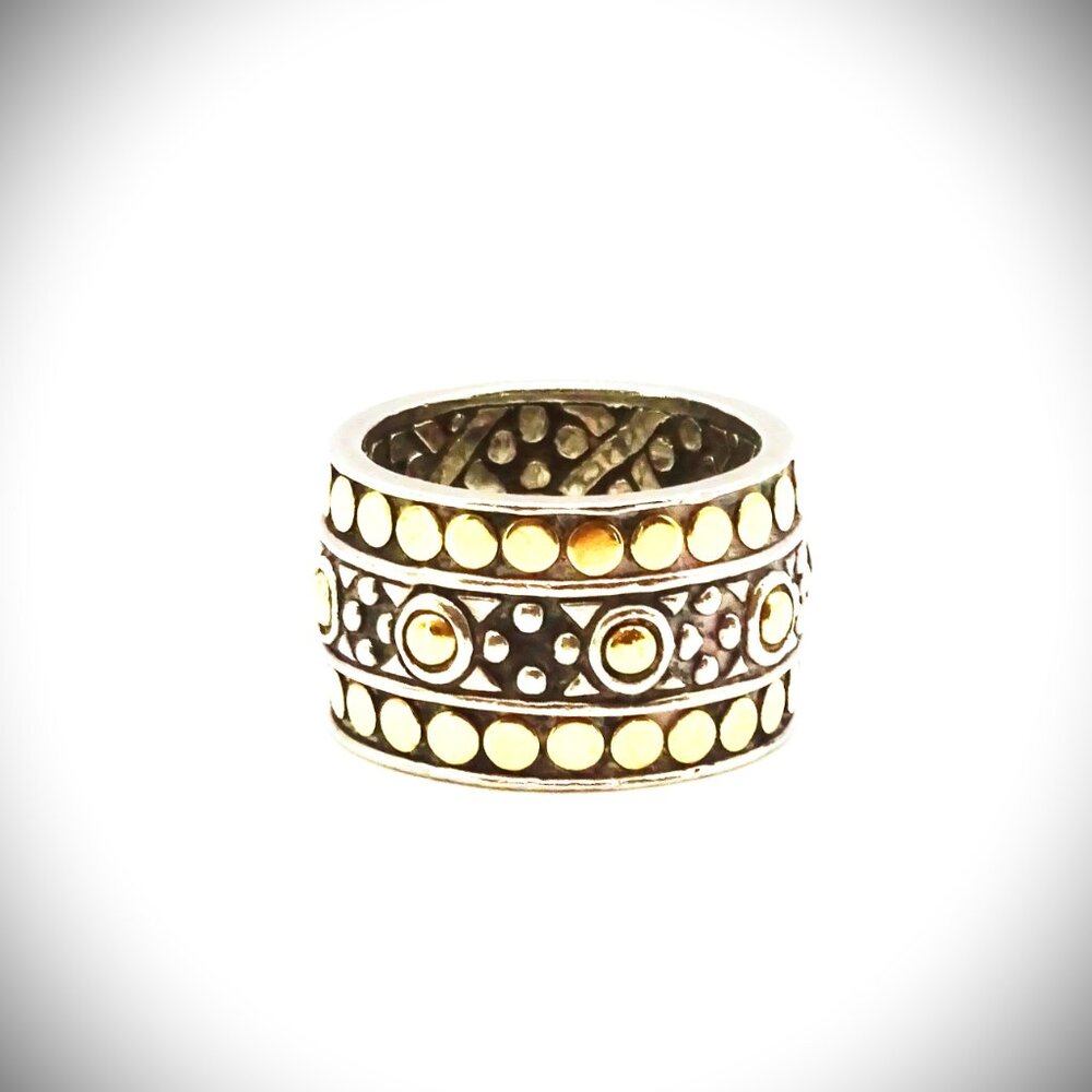 JOHN HARDY Dot Collection Sterling Silver 18K Gold Band Ring Size 7.5 - Picture 3 of 8